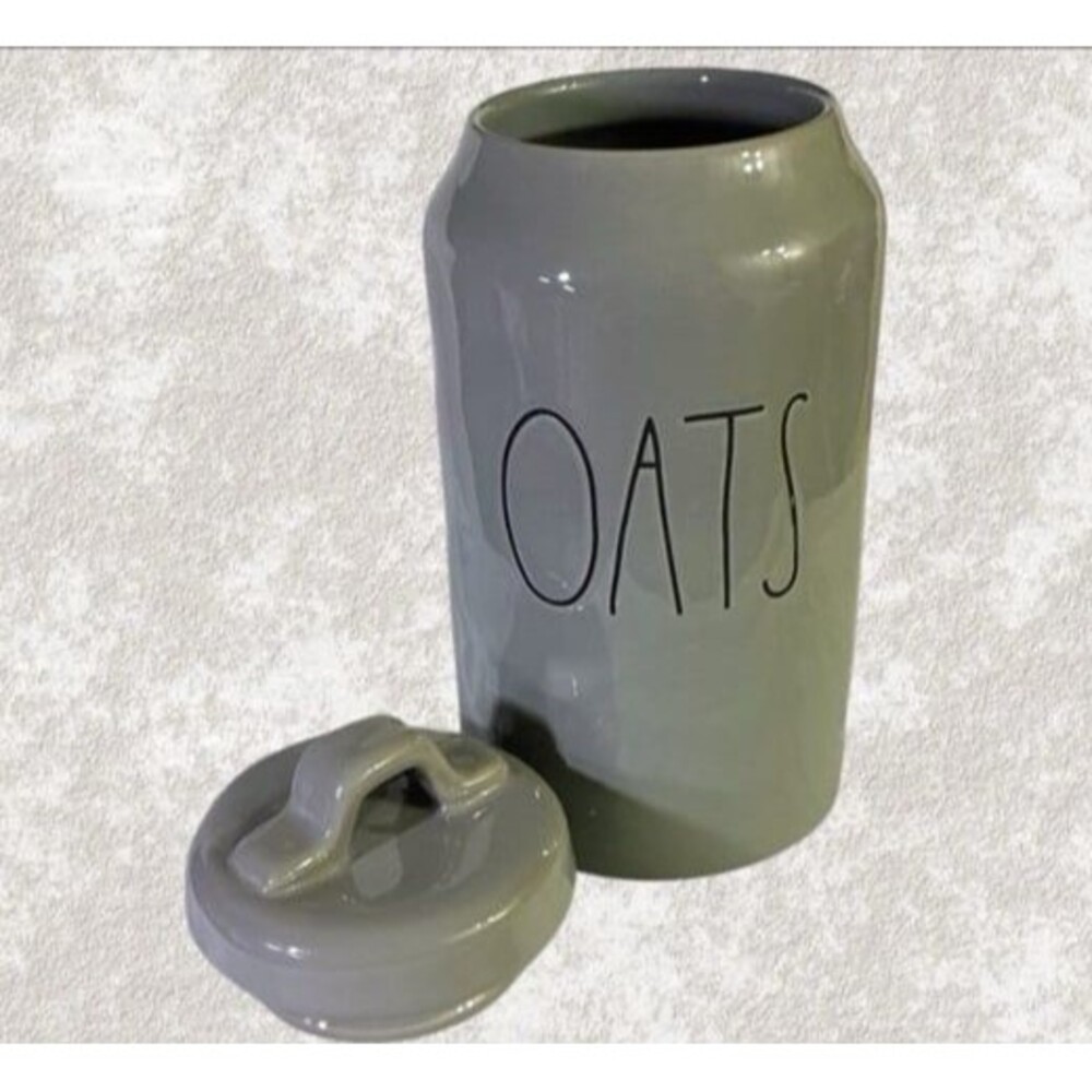 OATS Gray Storage Food Canister Rae Dunn Pottery Home Kitchen Decor NEW